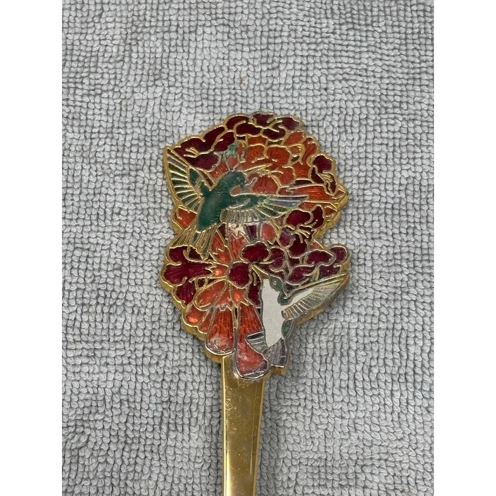 Vtg Hallmark‎ Bird Souvenir Spoons Gold Tone Set of 6 Cloisonne Enamel